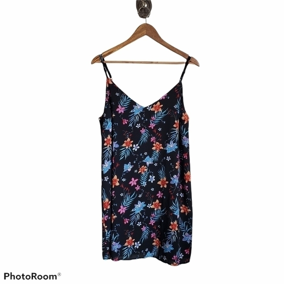 Floral black strappy v-neck midi shift slip dress size M NWT - Picture 5 of 9